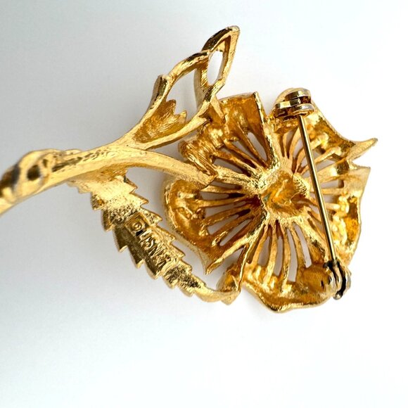 Vintage Signed Lisner Brooch Pin Gold Tone & Faux Pearl Flower  2.5” Jewelry - Picture 8 of 8